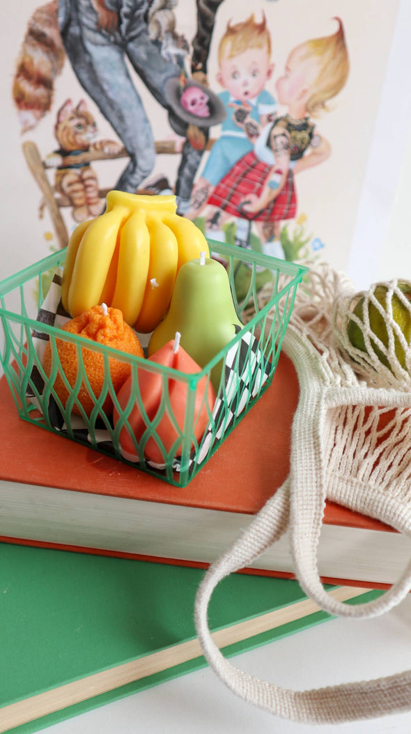 Fruit Candles in Basket  - Banana, Peach, Orange & Pear
