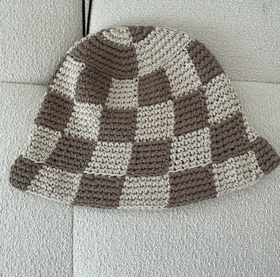 Crochet Brown Checker Bucket Hat
